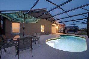 Enjoy an evening dip with the lit up pool area or an evening meal outside