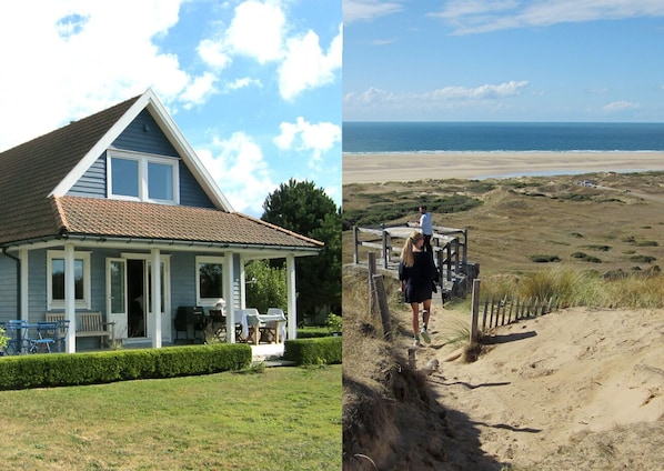 The house and the beach at 700m threw the dunes