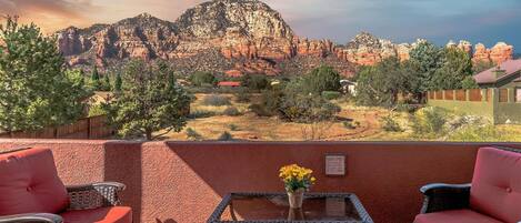 This is a beautiful view of Thunder Mountain from the balcony.