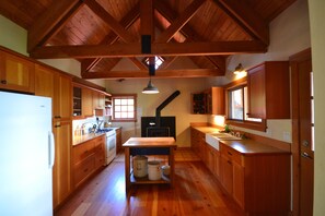 The large country style kitchen.