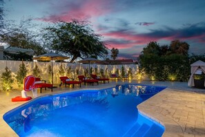 Blue is one of the many colors you can choose with the customizable pool light!