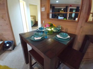 Up close pic of a dining table setting.