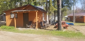 Grill, picnic table and chairs for extra seating