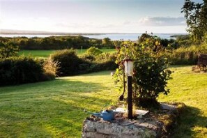 Panoramic view over lake from garden