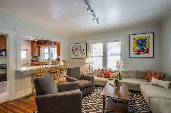 Original Austin art and open concept living space.