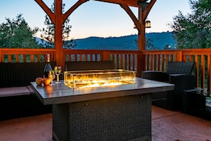 Propane fire pit under the gazebo