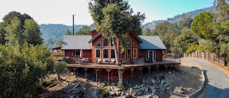 Cabin side overlooking the waterfall
