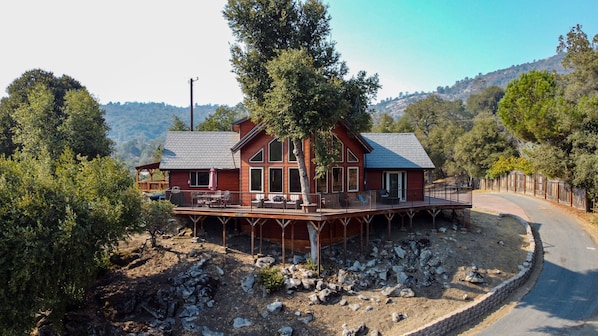 Cabin side overlooking the waterfall
