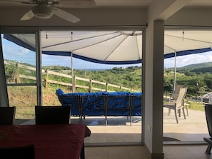 View from the dining area to the patio. 