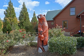 Frankie & Star~our 9' chainsaw carved Bear friend & her cub to greet you! :)
