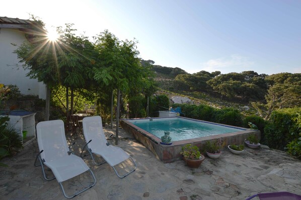 La piscina compartida con el sol de la mañana. 