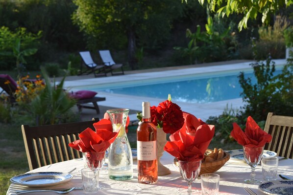 Large terrace. Great for alfresco dining,  overlooking heated 12m x 6m pool