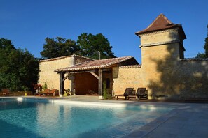 12m x 6m heated pool with a constant depth of 1.2m - great for all the family.