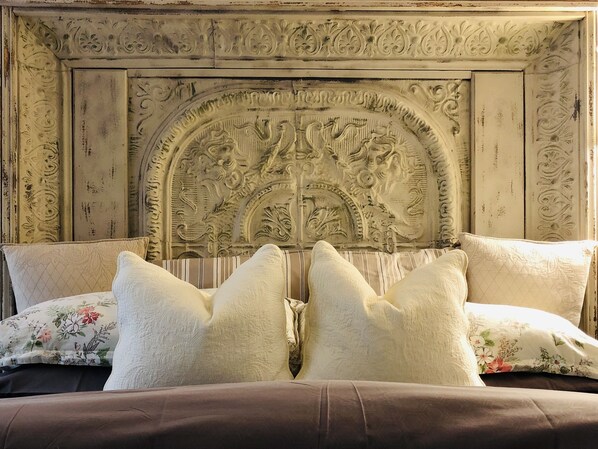 The Harborside Garden Room has a Cal King pillowtop mattress & full private bath