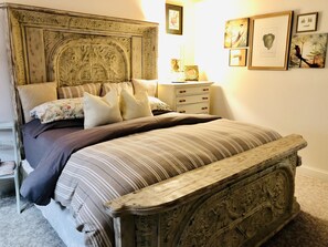 The Harborside Garden King Suite has a private fireplace and independent AC/Heat