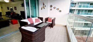 Balcony area with furniture. Perfect for morning coffee or evening cocktails