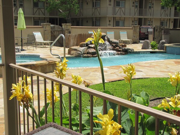 View from your Poolside Condo patio!  Close to One of 4 RELAXING Hot Tubs!