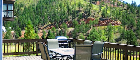 SPACIOUS DECK WITH A GAS BBQ GRILL AND PANORAMIC MOUNTAIN VIEW 