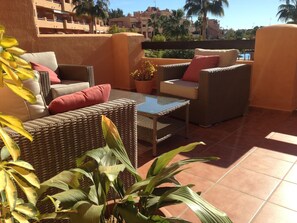 Large terrace balcony with comfy seating and lovely views