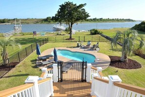 Beautiful private pool, fire pit, and private pier