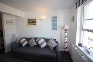 The nautical themed living room.