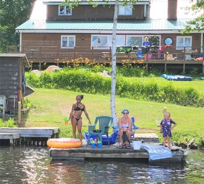 Your boat, swimming and fishing in plain sight. Electricity to the docks.
