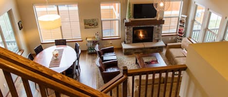 View from the loft into the Great Room and Dining Area.