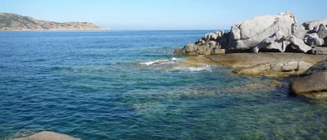 La plage de rochers en contrebas de la villa