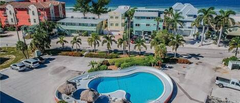 View of pool & Gulf just across street thru our private entrance.