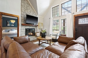 Living room, fireplace, 55 inch smart tv