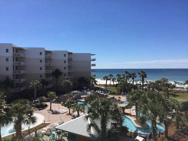 Unit B410 has excellent views of BOTH the Gulf and courtyard pool