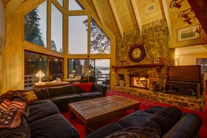 Enjoy the comfort of this large living room and a warm, cozy fire