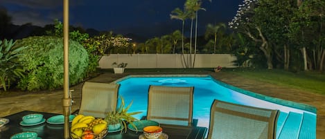 Outdoor pool in  moonlight 