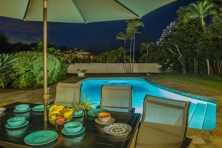Outdoor pool in moonlight