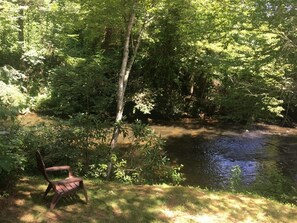 Rushing creek steps from the deck
