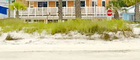 A view of the 2 bedroom balcony from the Gulf water and a more secluded beach