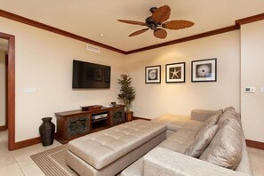 Living room with smart TV and modular sofa
