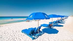 chairs and umbrellas available to rent