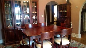 Dining room. Table with leaves seats 12-14