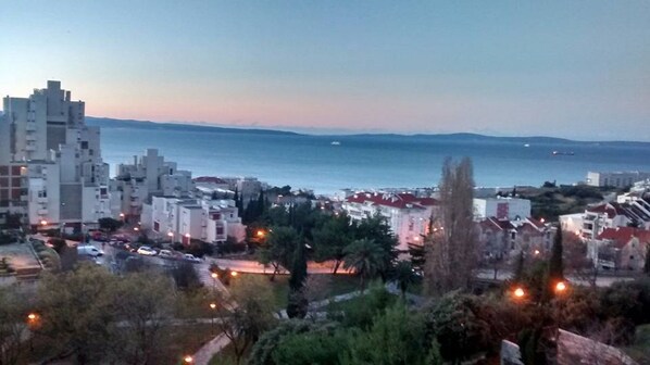 View from the balcony on the Park, Znjan Beach and Islands Brac and Solta