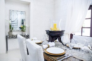 A well-lit and airy dining room