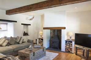 2ND LOUNGE WITH LOG BURNER AND 54 inch SMART TV.