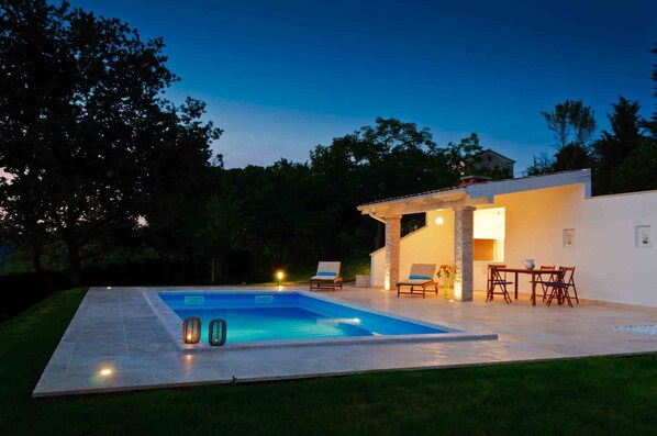 Pool deck at night