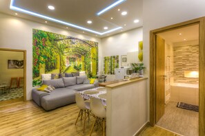 bathroom, living room and second  bedroom 