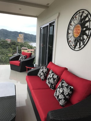 Back balcony with a wonderful city/mountain view.