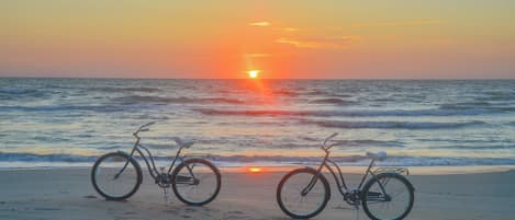 The sunrise in your private beach and two bicycle cruisers.