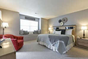 The primary suite has a brand--new king bed and plenty of room to stretch out!