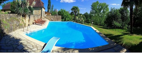 extra large pool, 20x45 ft, and up to 12ft deep