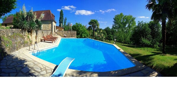 extra large pool, 20x45 ft, and up to 12ft deep