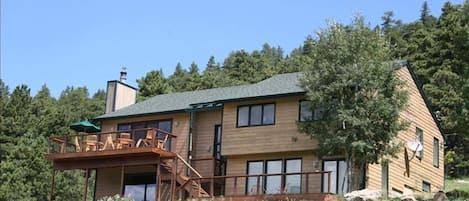 Front view of the house showing the 
large decks for entertaining